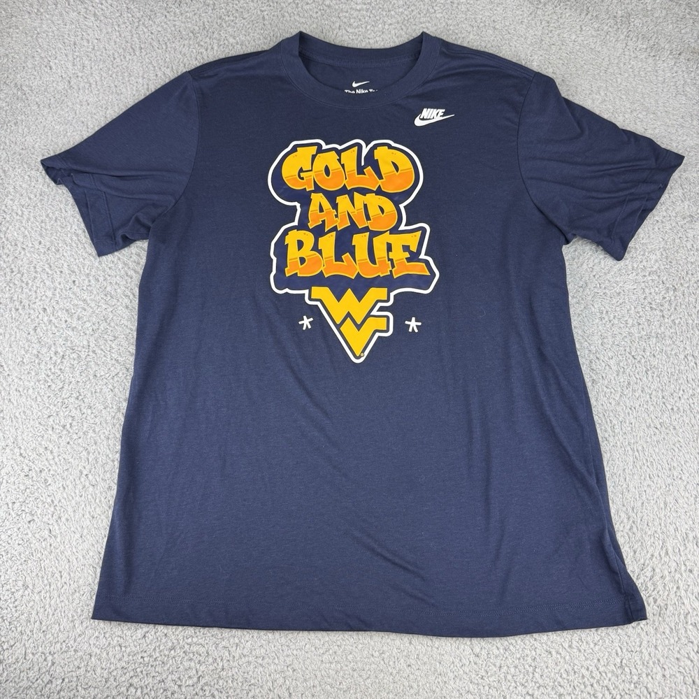 West Virginia Mountaineers Shirt Nike Graffiti Style Blue‎ Gold Size Large